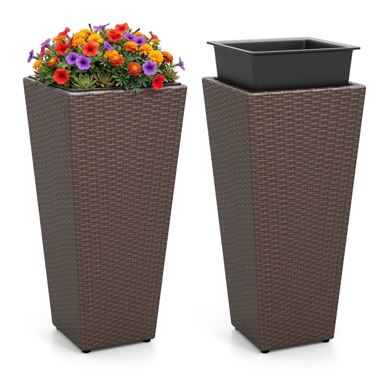 Tall Rattan Plant Pots with Liners - Set of 2 by DirectDeals