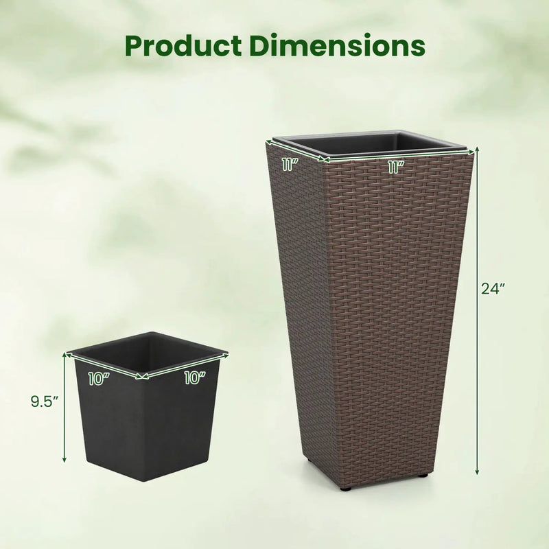 Tall Rattan Plant Pots with Liners - Set of 2 by DirectDeals