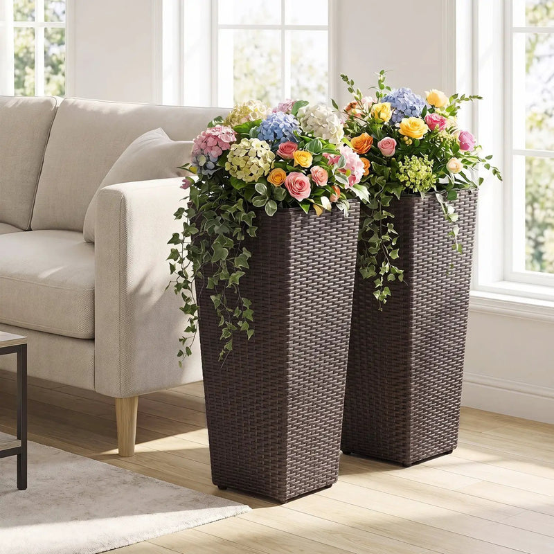 Tall Rattan Plant Pots with Liners - Set of 2 by DirectDeals