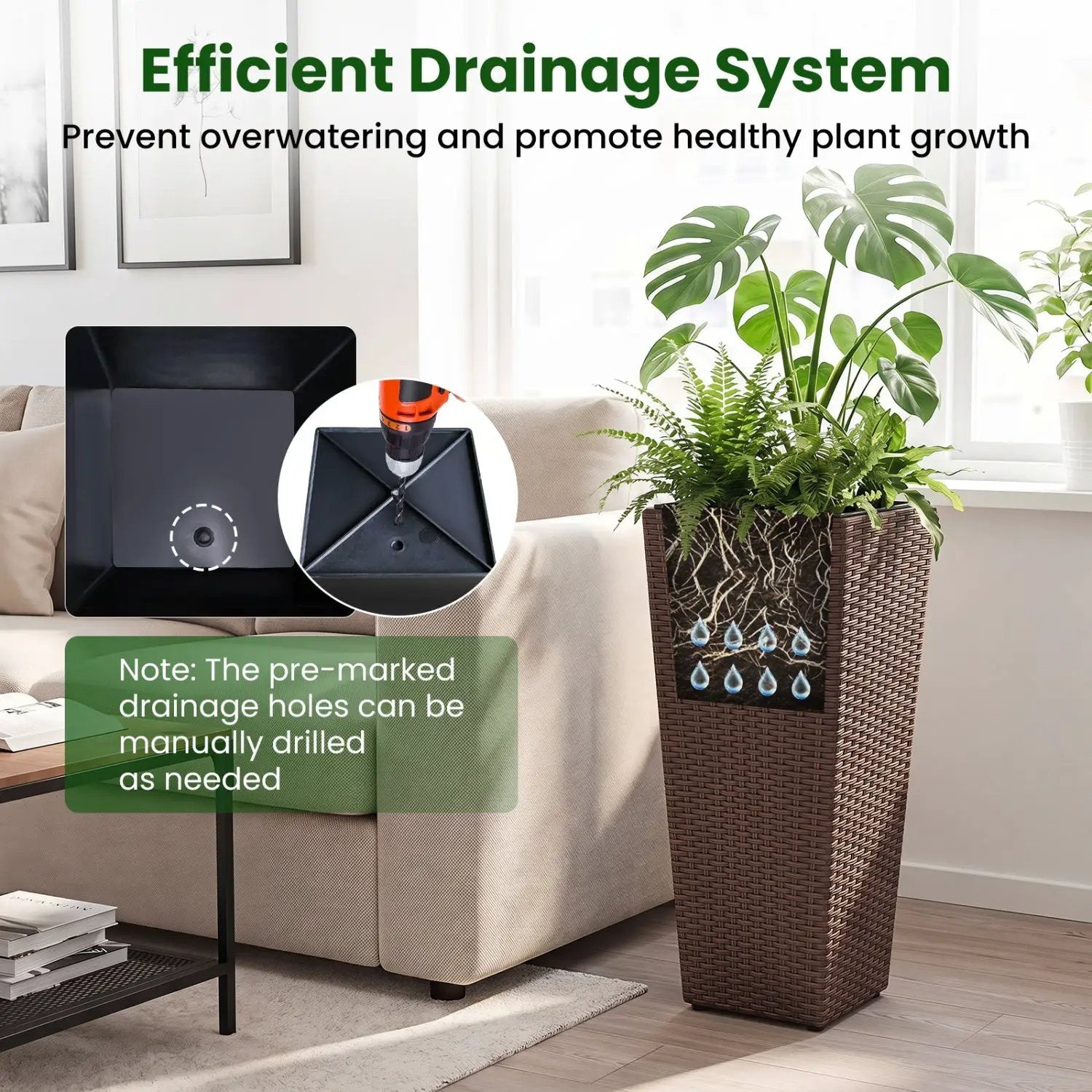 Tall Rattan Plant Pots with Liners - Set of 2 by DirectDeals