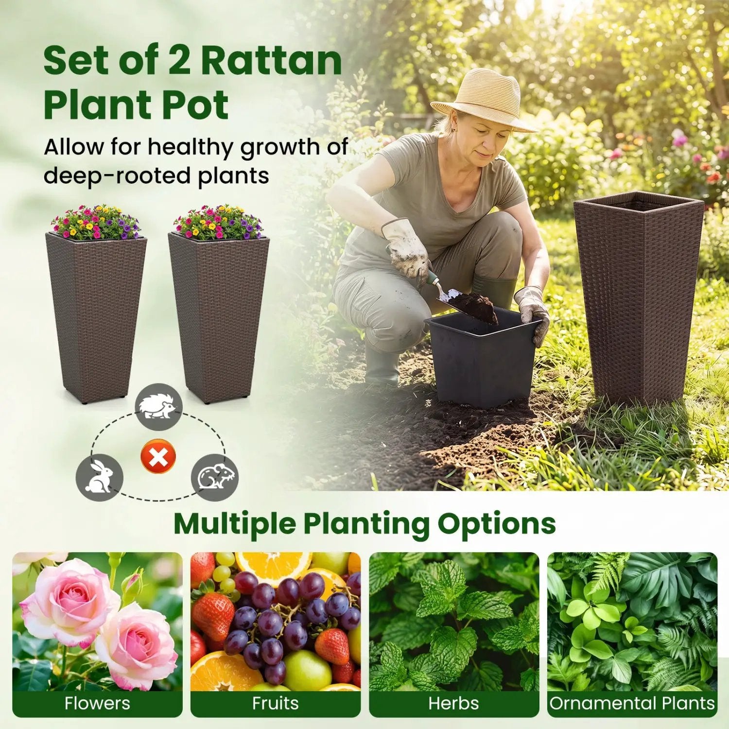 Tall Rattan Plant Pots with Liners - Set of 2 by DirectDeals