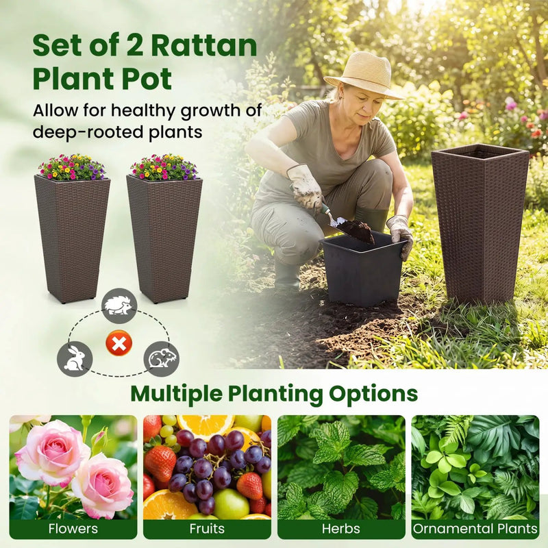 Tall Rattan Plant Pots with Liners - Set of 2 by DirectDeals