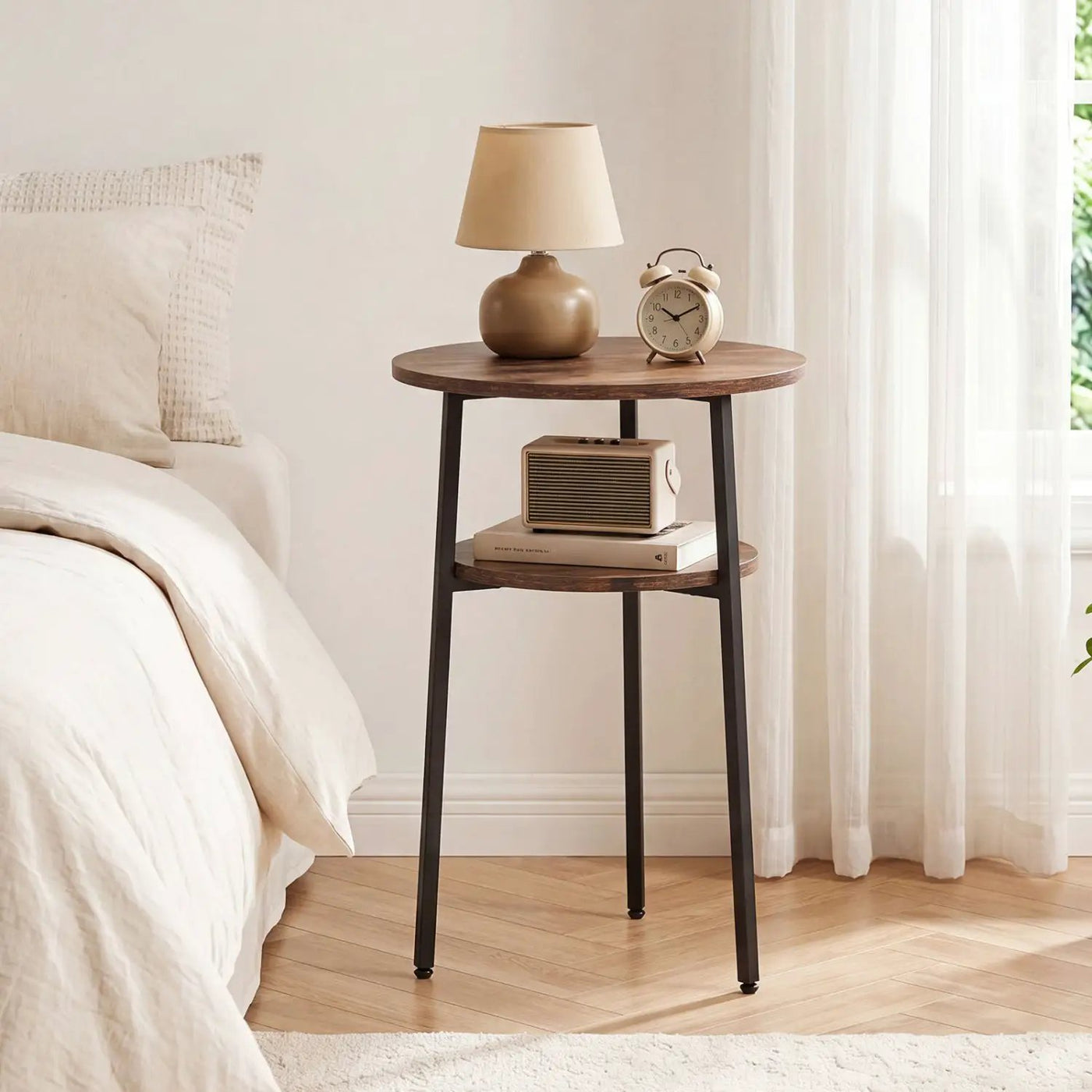 Round Side Table Set with Storage Shelf - Rustic Brown by DirectDeals