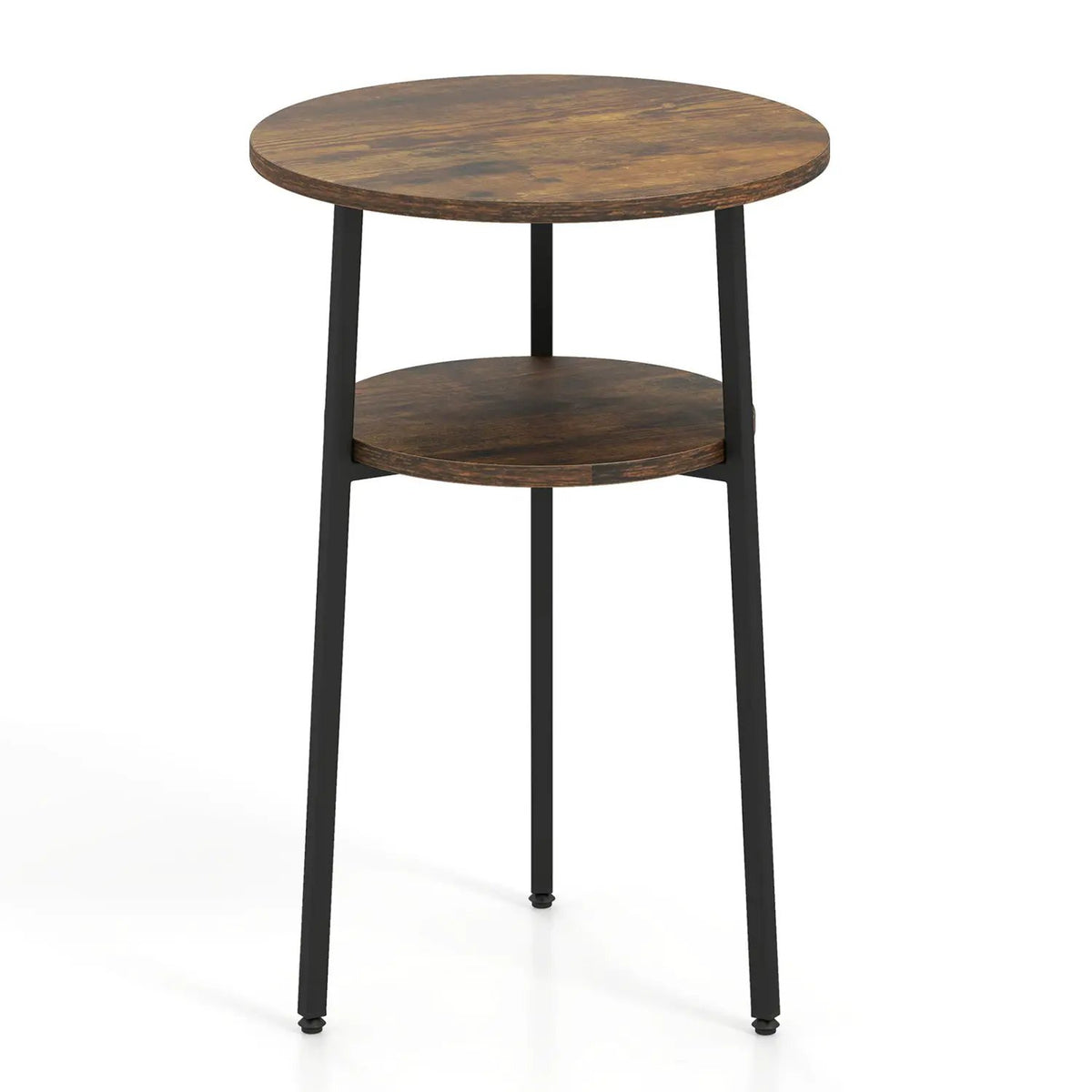 Round Side Table Set with Storage Shelf - Rustic Brown by DirectDeals