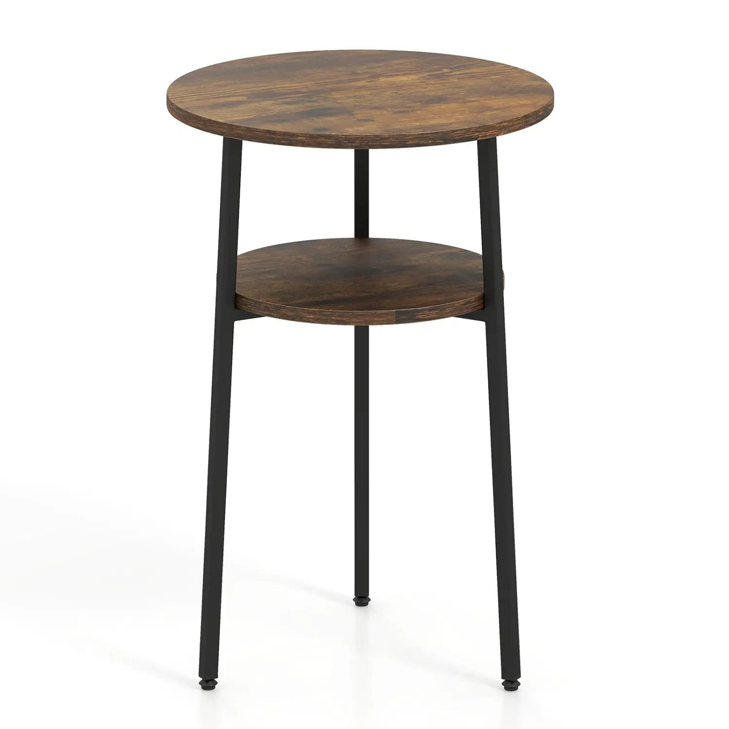 Round Side Table Set with Storage Shelf - Rustic Brown by DirectDeals