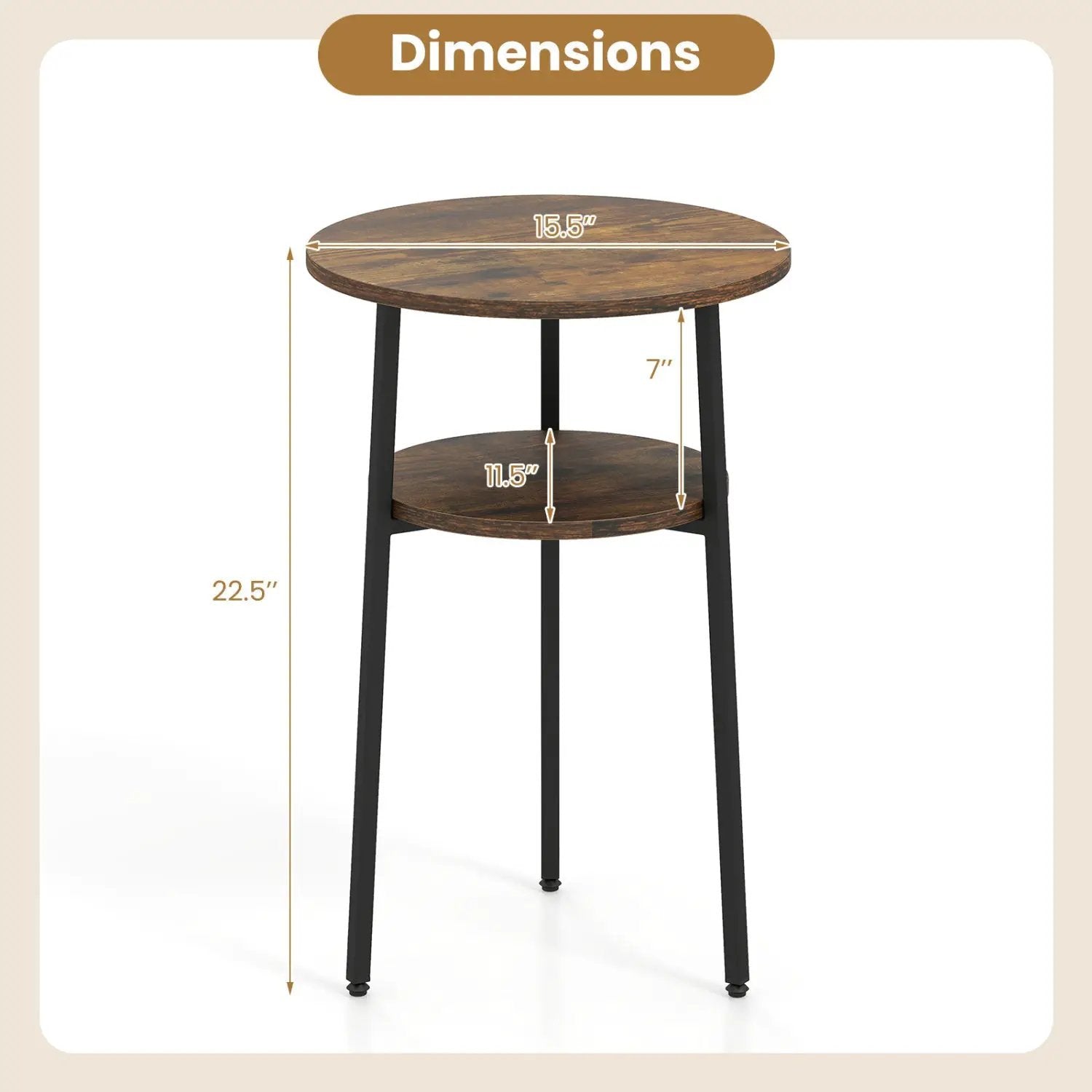 Round Side Table Set with Storage Shelf - Rustic Brown by DirectDeals
