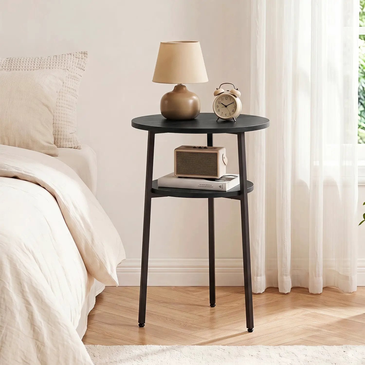 Round Side Table Set with Storage Shelf - Rustic Brown by DirectDeals