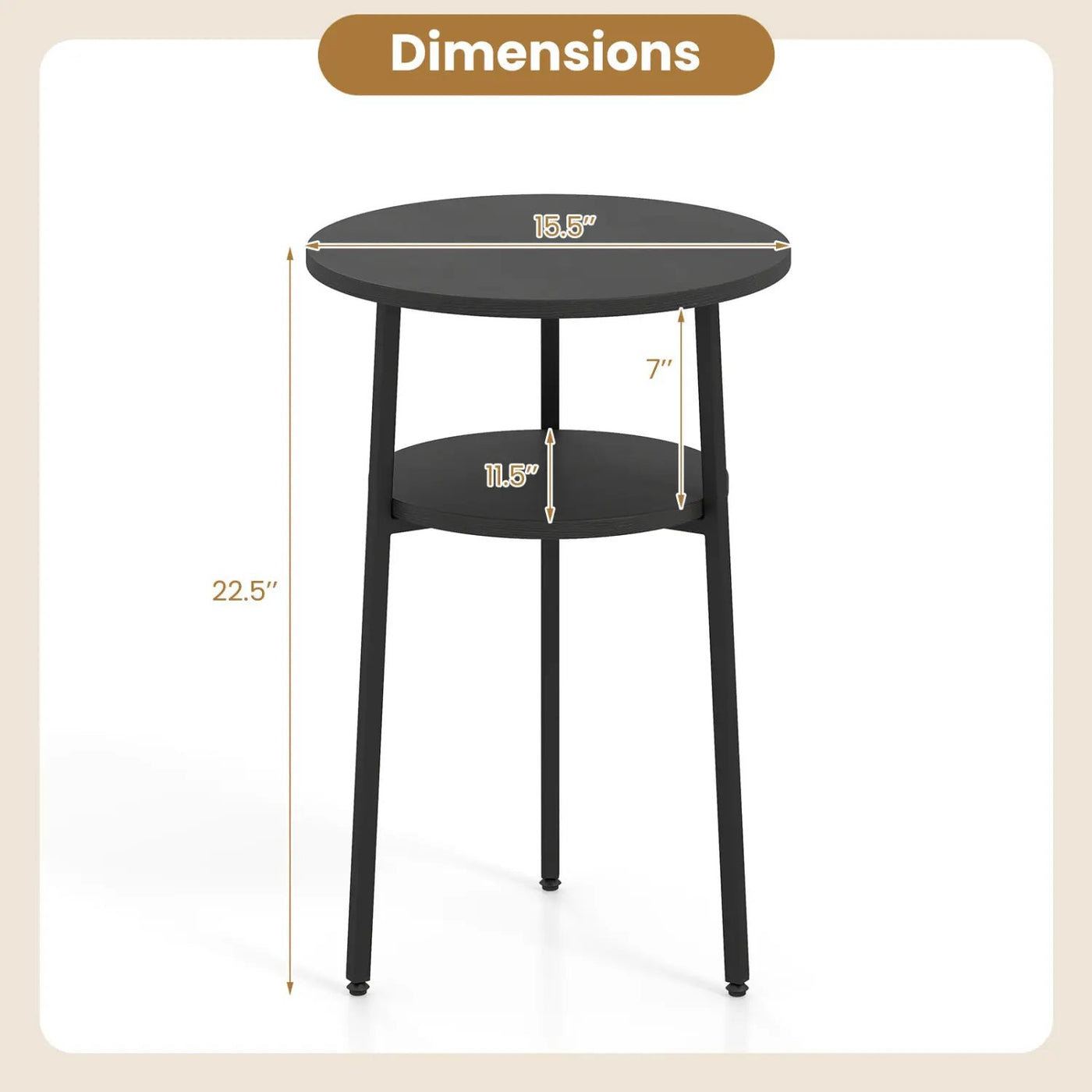 Round Side Table Set with Storage Shelf - Rustic Brown by DirectDeals
