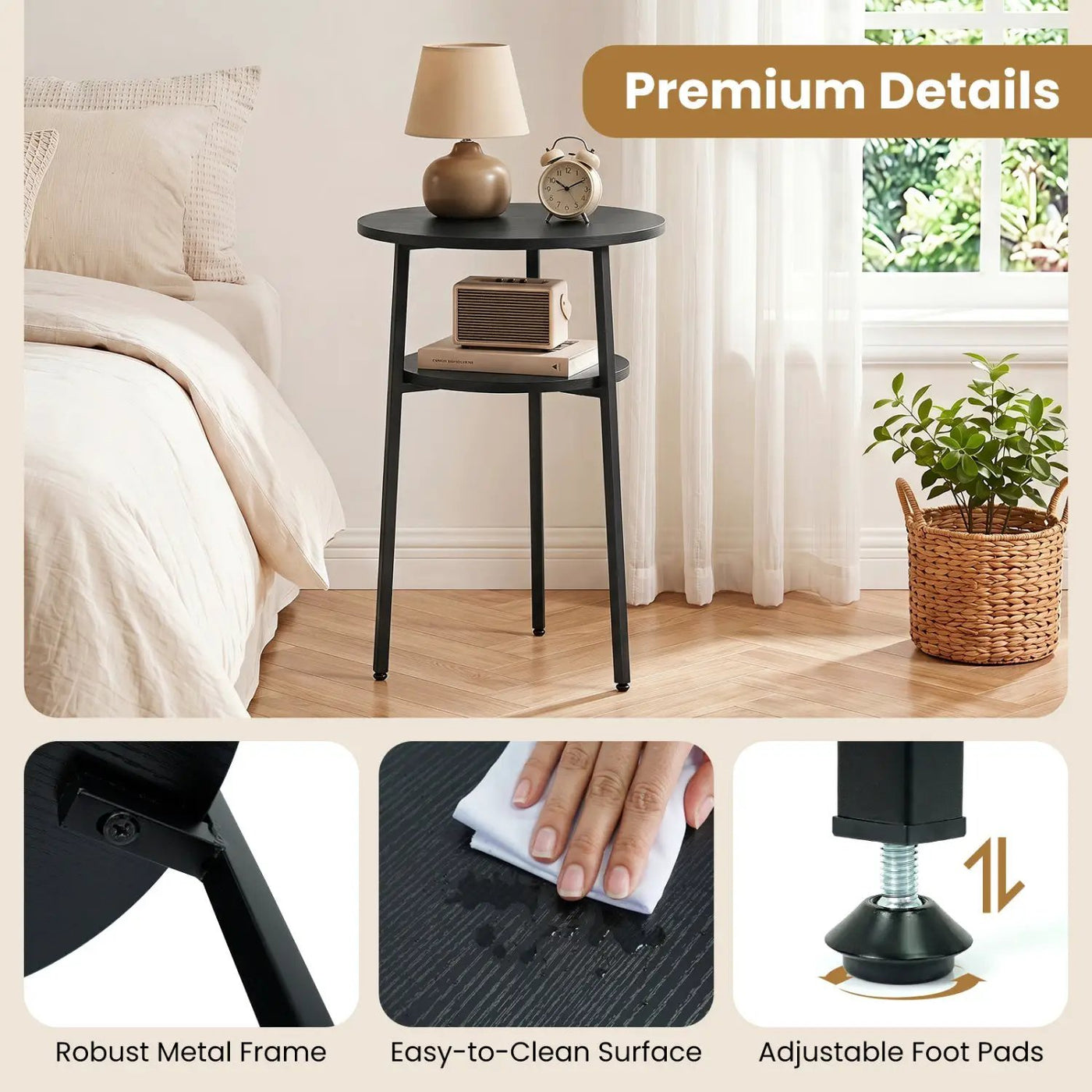 Round Side Table Set with Storage Shelf - Rustic Brown by DirectDeals