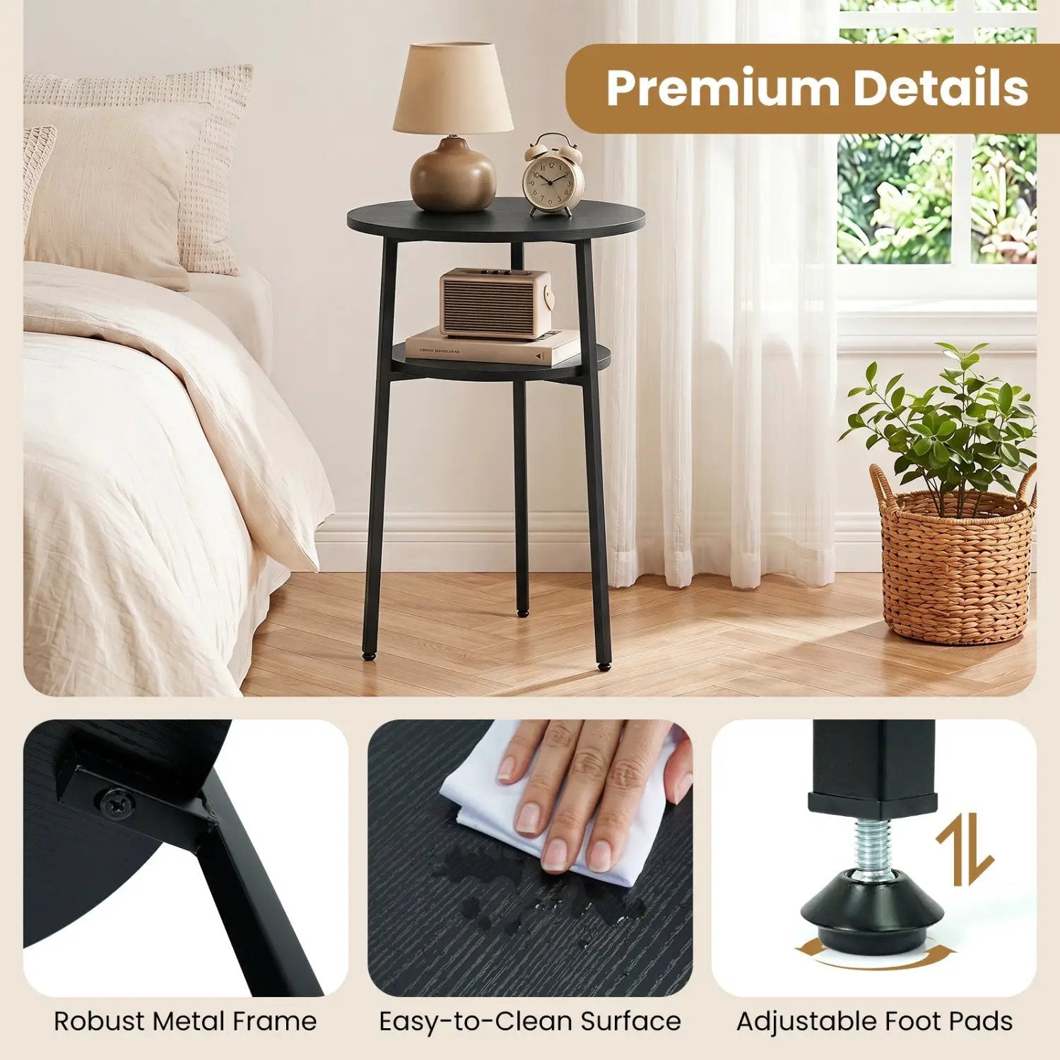 Round Side Table Set with Storage Shelf - Rustic Brown by DirectDeals