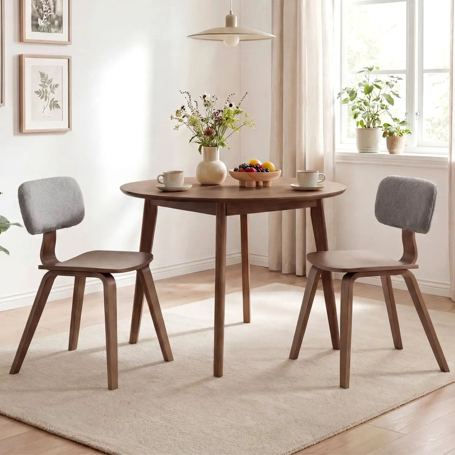 Set of 2 Rubber Wood Dining Room Chairs with Teddy Velvet Padded Backrest by DirectDeals