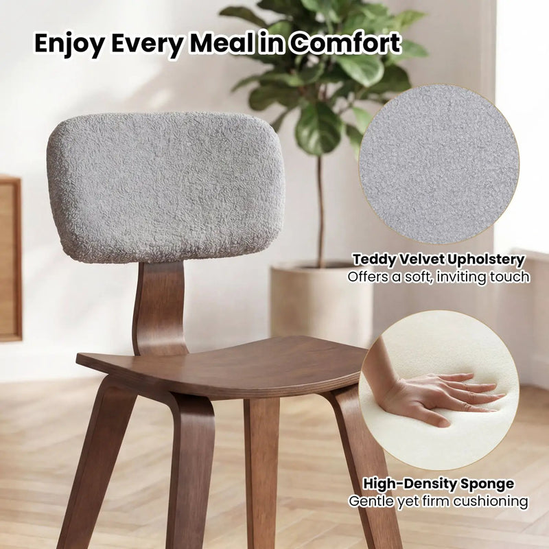 Set of 2 Rubber Wood Dining Room Chairs with Teddy Velvet Padded Backrest by DirectDeals
