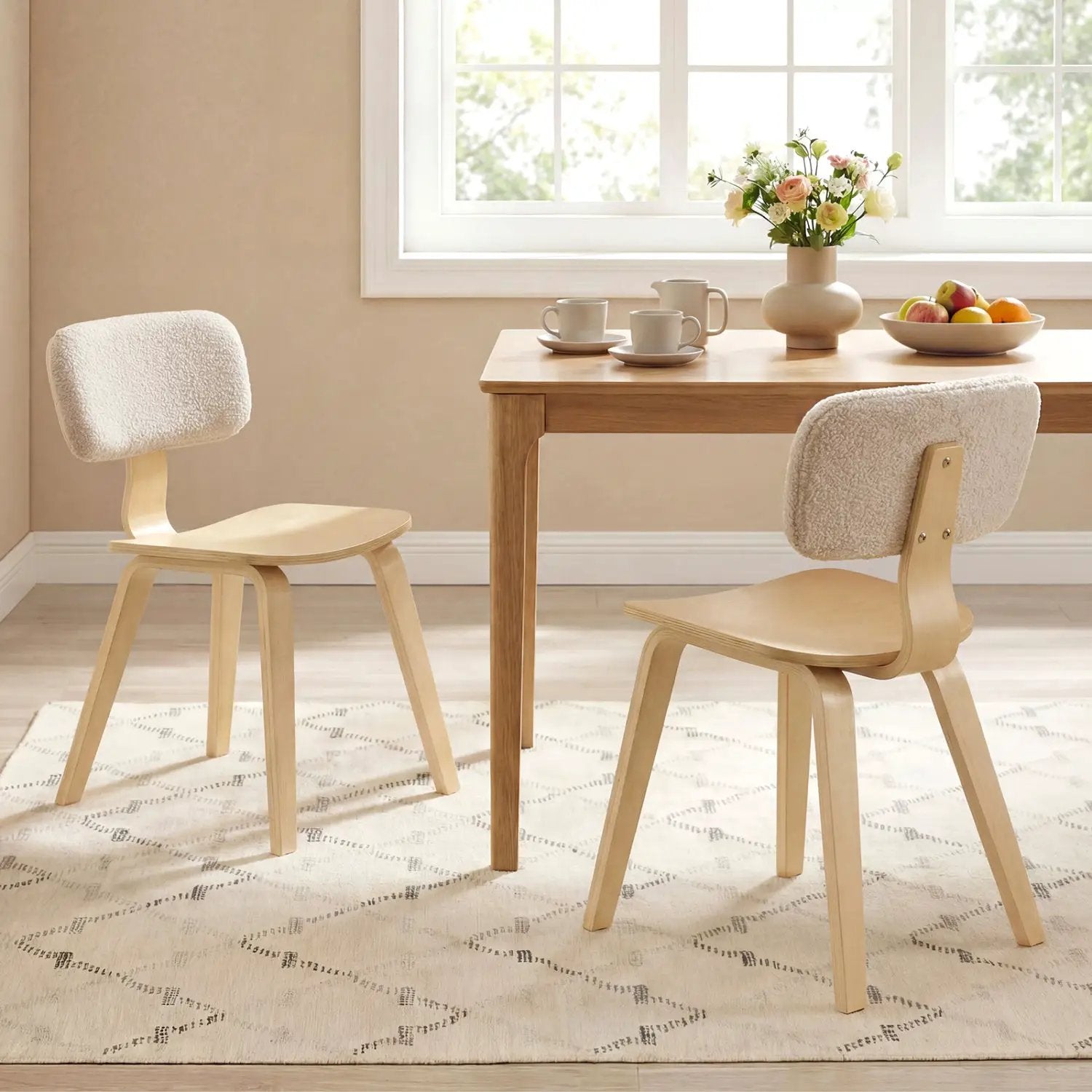 Set of 2 Rubber Wood Dining Room Chairs with Teddy Velvet Padded Backrest by DirectDeals