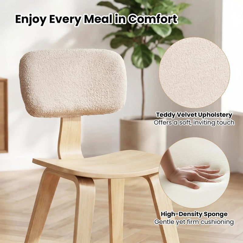 Set of 2 Rubber Wood Dining Room Chairs with Teddy Velvet Padded Backrest by DirectDeals