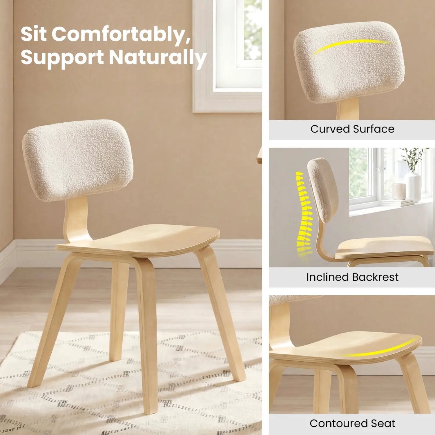 Set of 2 Rubber Wood Dining Room Chairs with Teddy Velvet Padded Backrest by DirectDeals