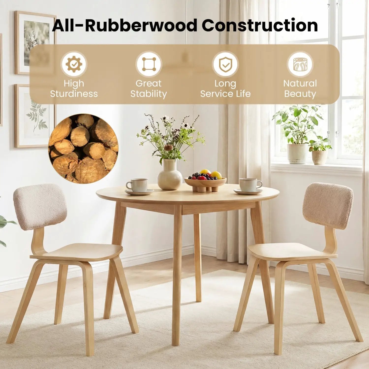 Set of 2 Rubber Wood Dining Room Chairs with Teddy Velvet Padded Backrest by DirectDeals