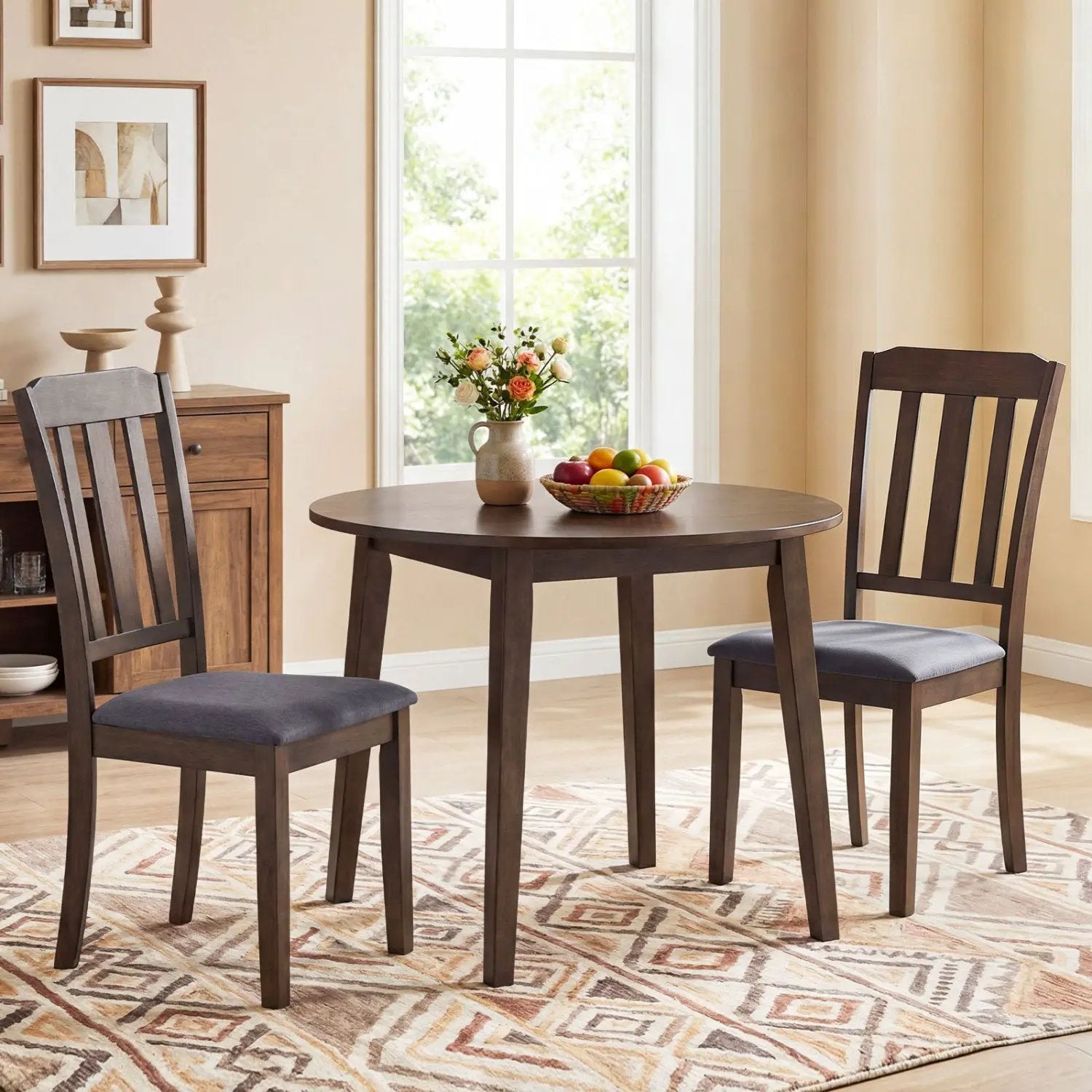 Set of 2 Rubber Wood Dining Room Chairs with Comfortable Backrest by DirectDeals
