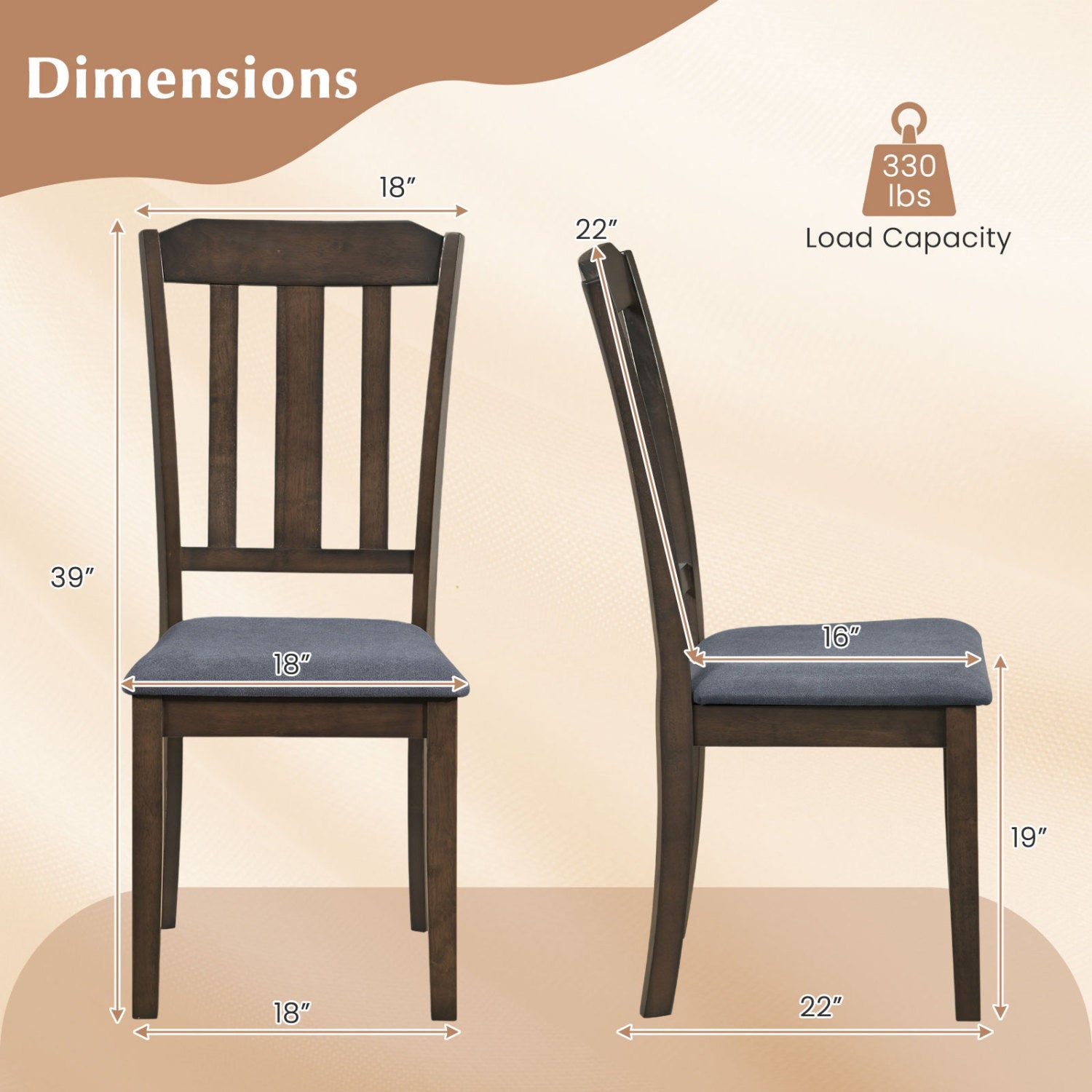 Set of 2 Rubber Wood Dining Room Chairs with Comfortable Backrest by DirectDeals