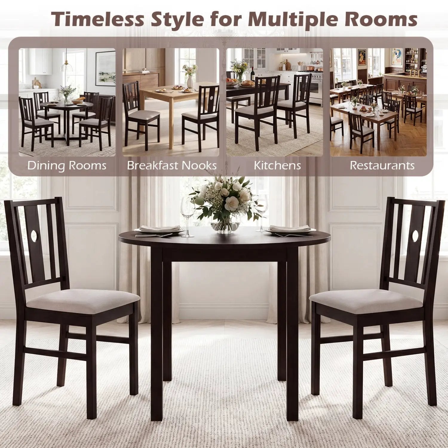 Rubber Wood Dining Chairs with Padded Fabric Seat, Set of 2 by DirectDeals