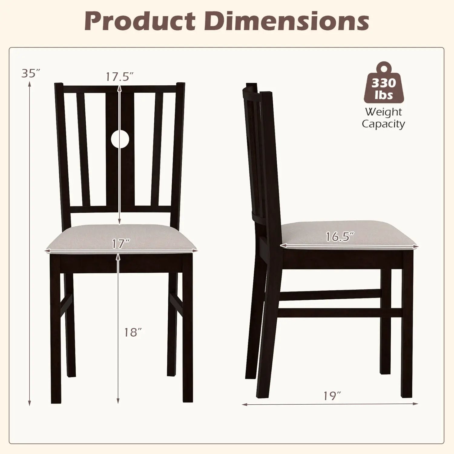 Rubber Wood Dining Chairs with Padded Fabric Seat, Set of 2 by DirectDeals