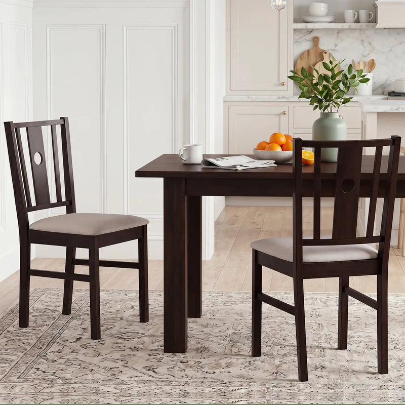Rubber Wood Dining Chairs with Padded Fabric Seat, Set of 2 by DirectDeals