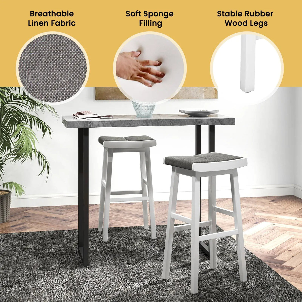 2 Pieces 26/31.5 Inch Upholstered Saddle Barstools with Padded Cushions, photo 5 of 9