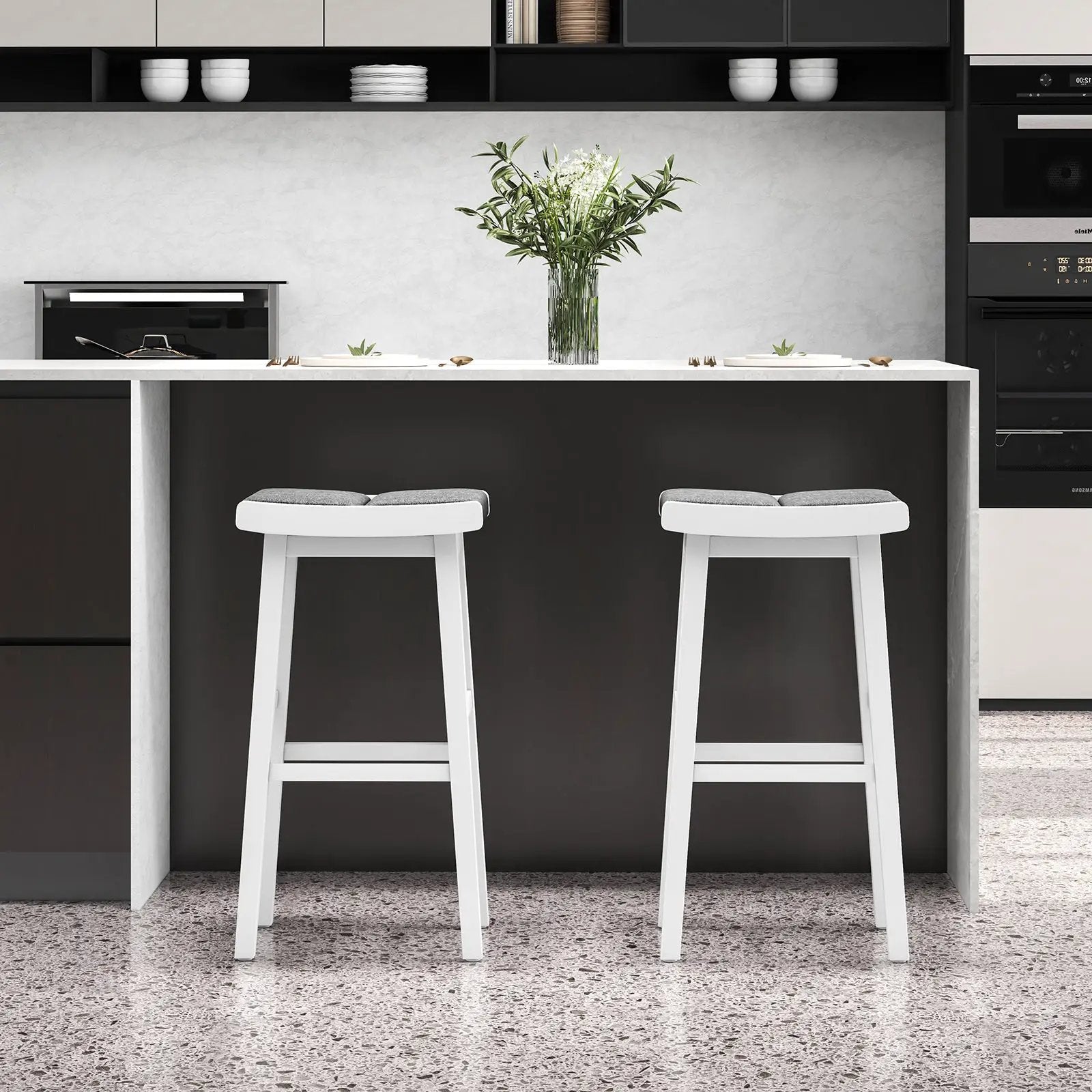 2 Pieces 26/31.5 Inch Upholstered Saddle Barstools with Padded Cushions by DirectDeals