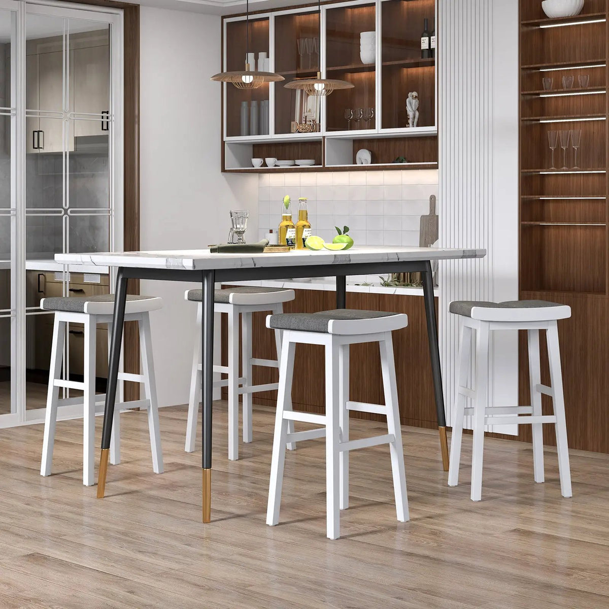 2 Pieces 26/31.5 Inch Upholstered Saddle Barstools with Padded Cushions, photo 2 of 9