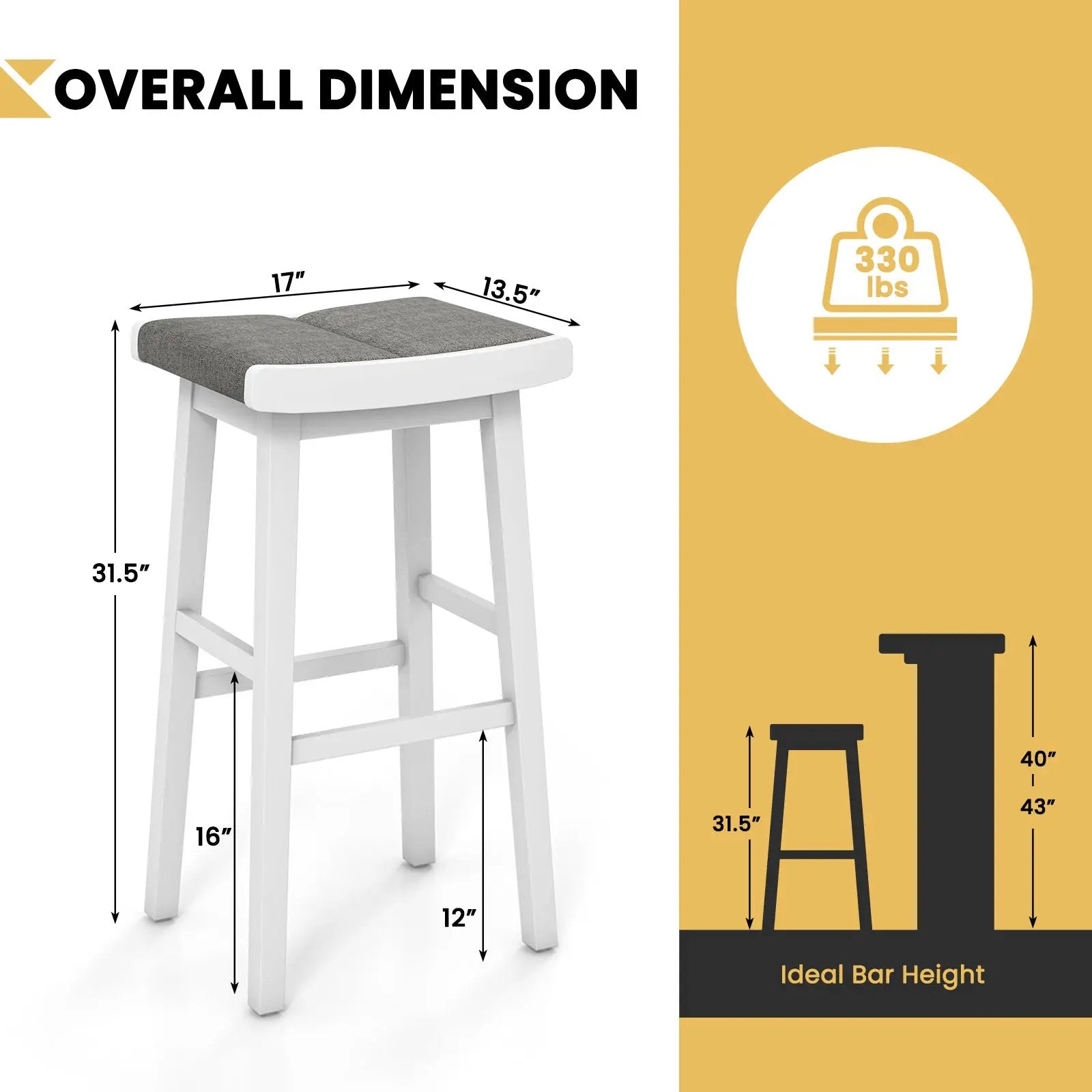 2 Pieces 26/31.5 Inch Upholstered Saddle Barstools with Padded Cushions by DirectDeals
