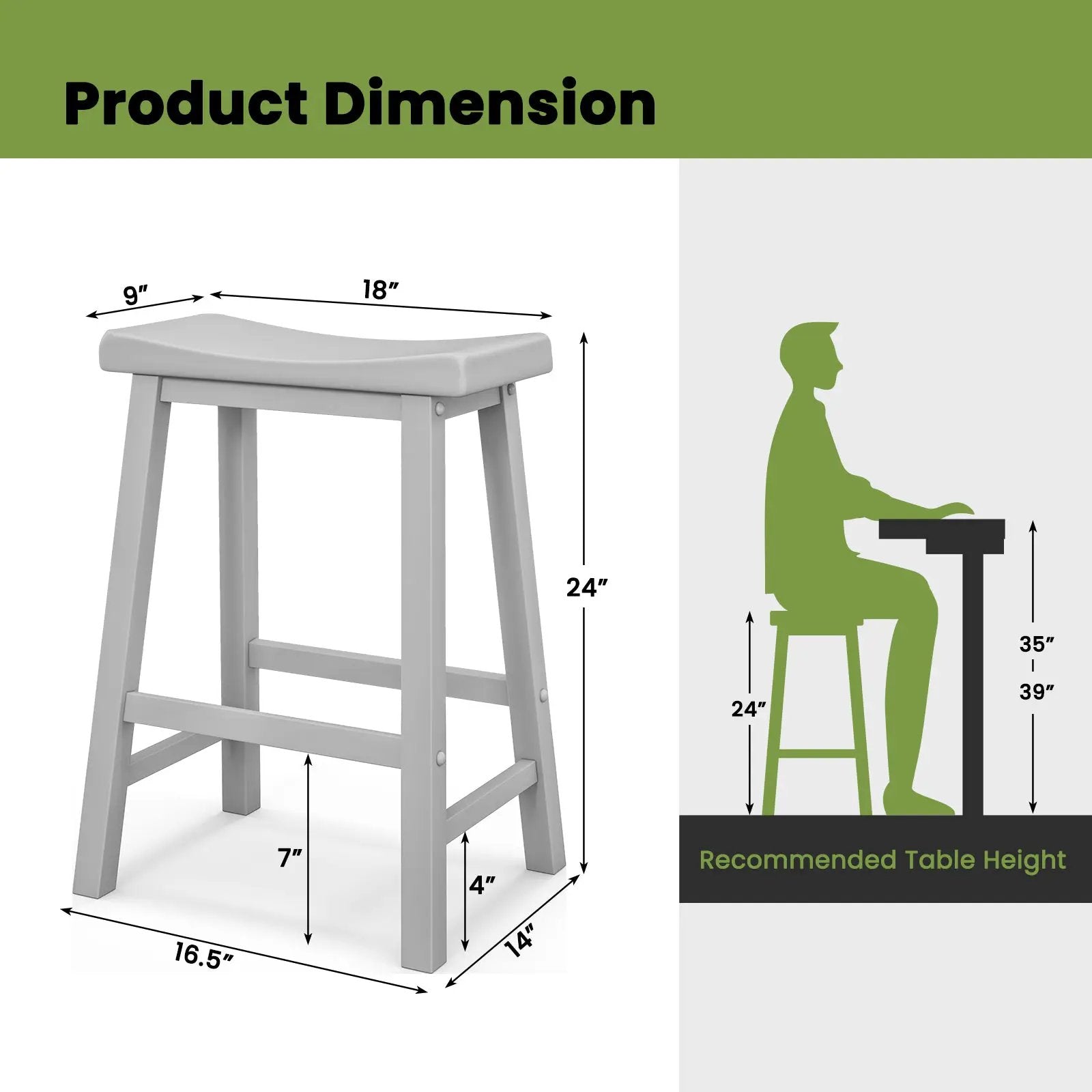 Set of 2 24 Inch Counter Height Stools with Solid Wood Legs by DirectDeals