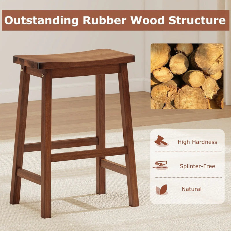 Set of 2 Saddle-Seat Counter Height Stools with Curved Seat and Footrests-Walnut by DirectDeals