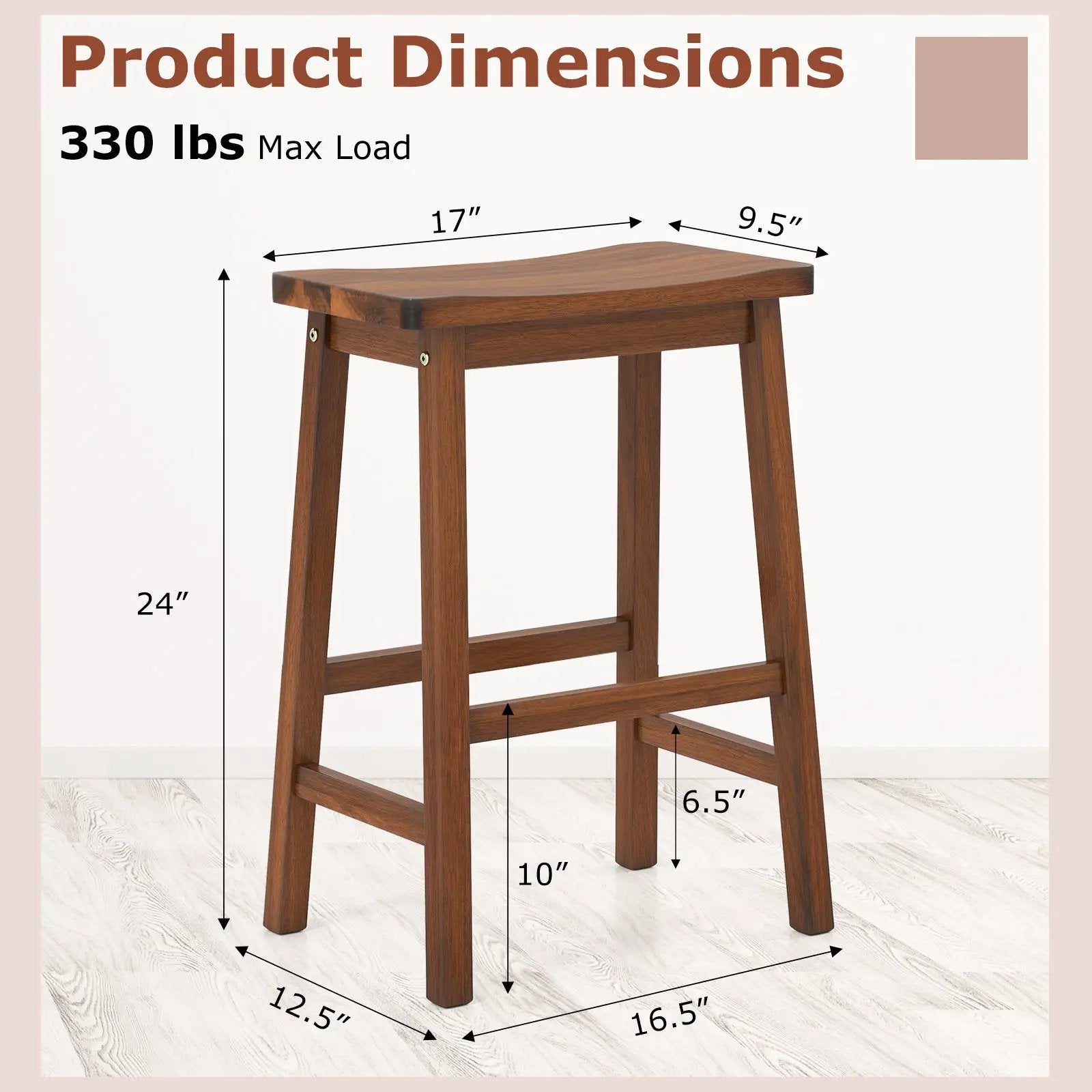 Set of 2 Saddle-Seat Counter Height Stools with Curved Seat and Footrests-Walnut by DirectDeals