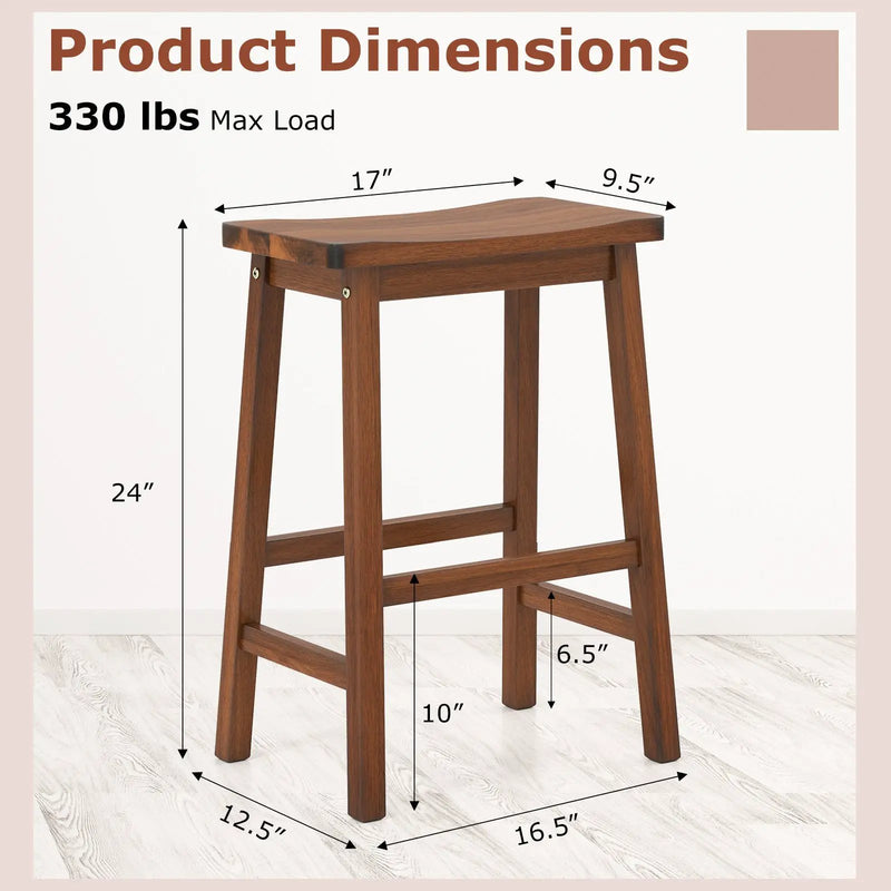 Set of 2 Saddle-Seat Counter Height Stools with Curved Seat and Footrests-Walnut by DirectDeals