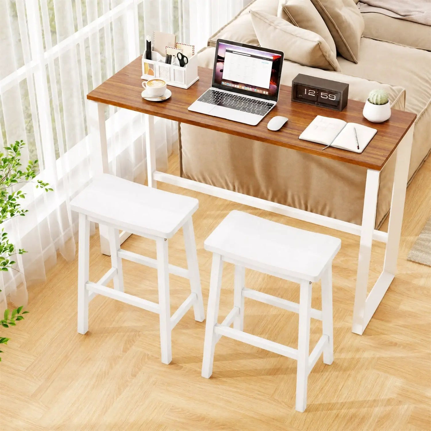 Saddle-Seat Counter Height Stools Set of 2 with Footrests by DirectDeals
