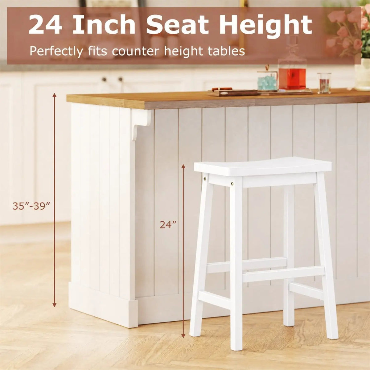 Saddle-Seat Counter Height Stools Set of 2 with Footrests by DirectDeals