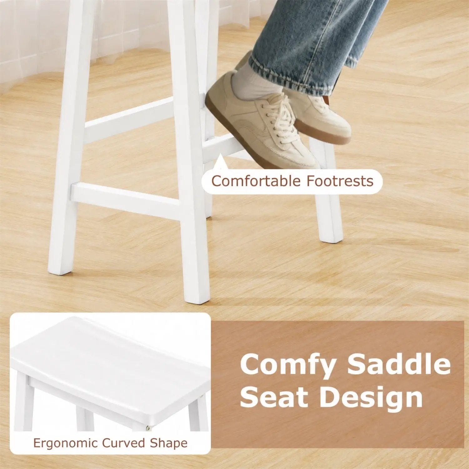 Saddle-Seat Counter Height Stools Set of 2 with Footrests by DirectDeals