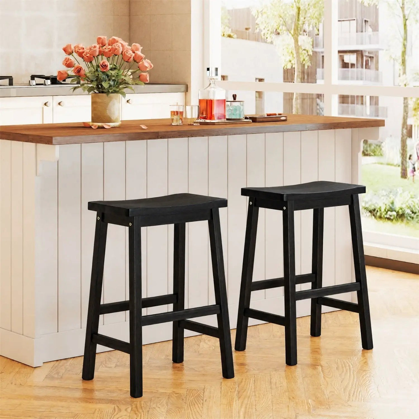 Saddle-Seat Counter Height Stools Set of 2 with Footrests by DirectDeals