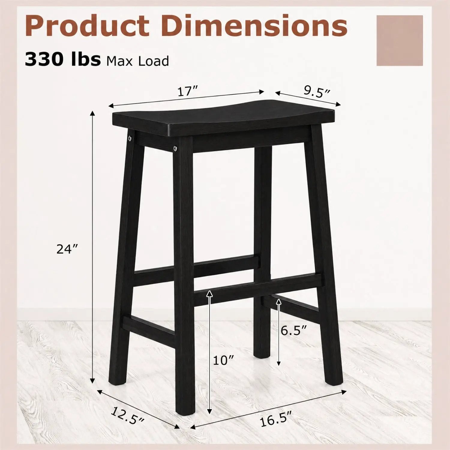 Saddle-Seat Counter Height Stools Set of 2 with Footrests by DirectDeals