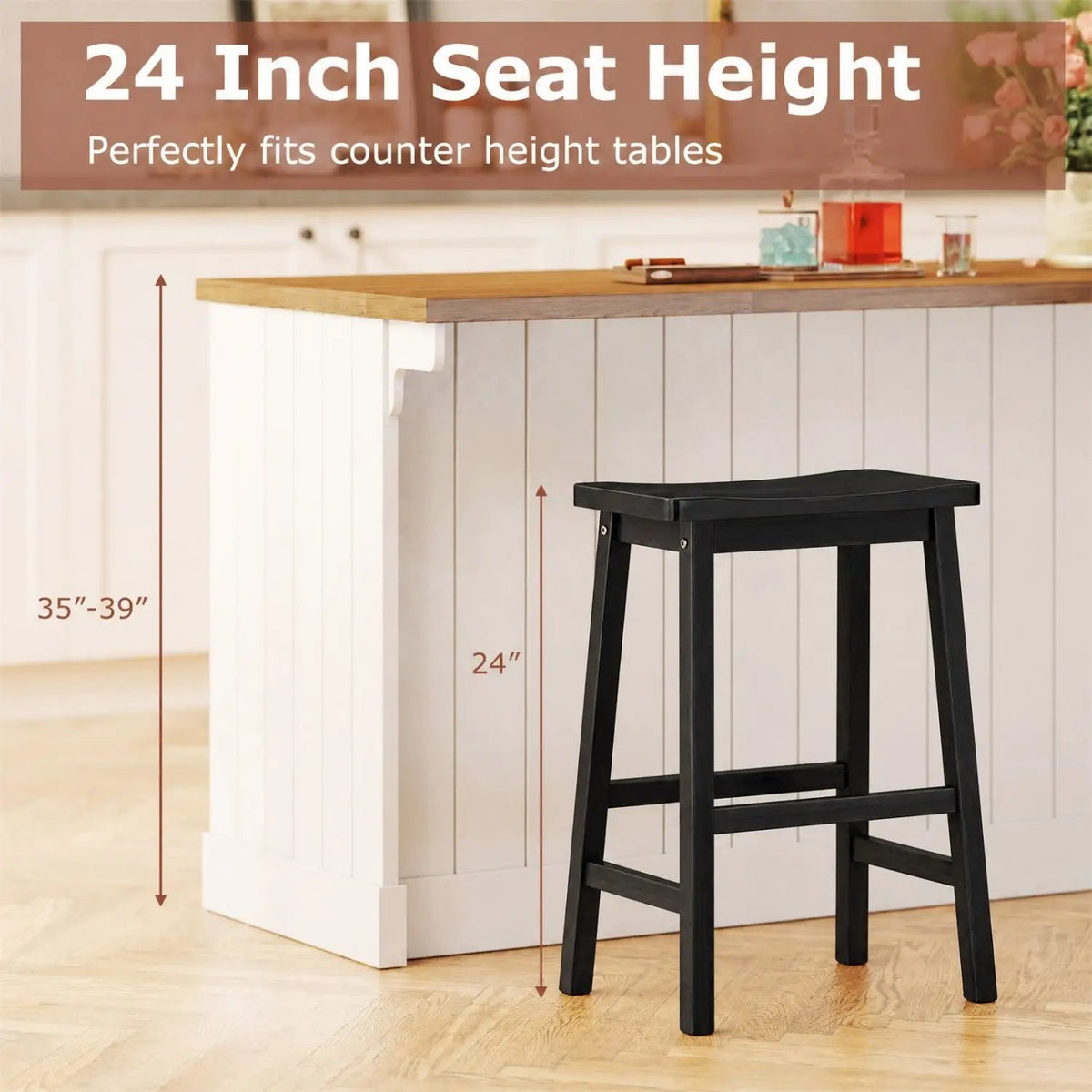 Saddle-Seat Counter Height Stools Set of 2 with Footrests by DirectDeals