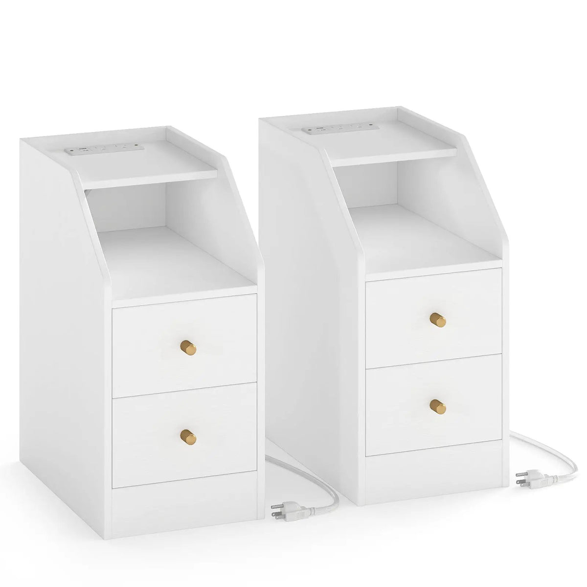 Set of 2 Side End Tables with Charging Station Sofa Couch Tables with Shelf Drawers, photo 22 of 24