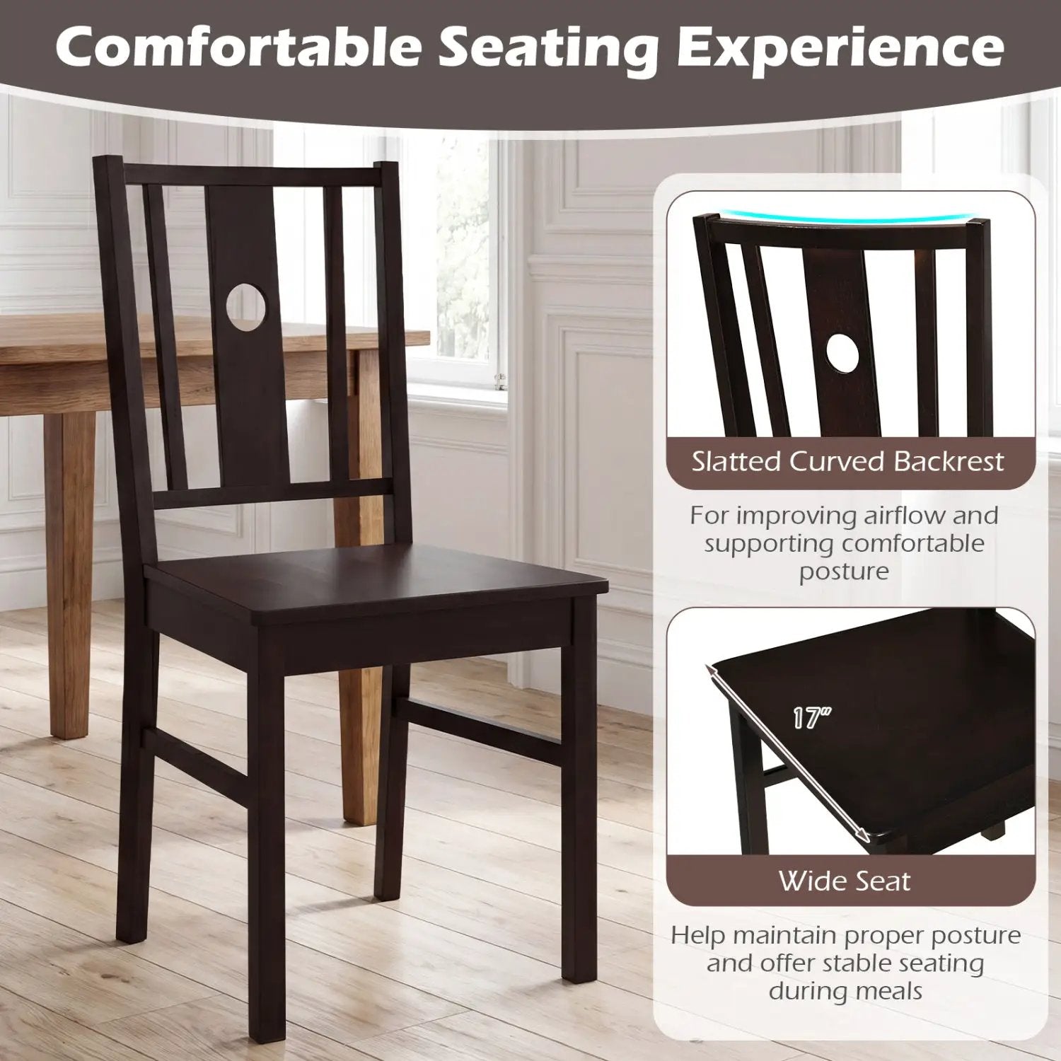 Solid Rubber Wood Dining Chairs Set of 2 with Slatted Back by DirectDeals