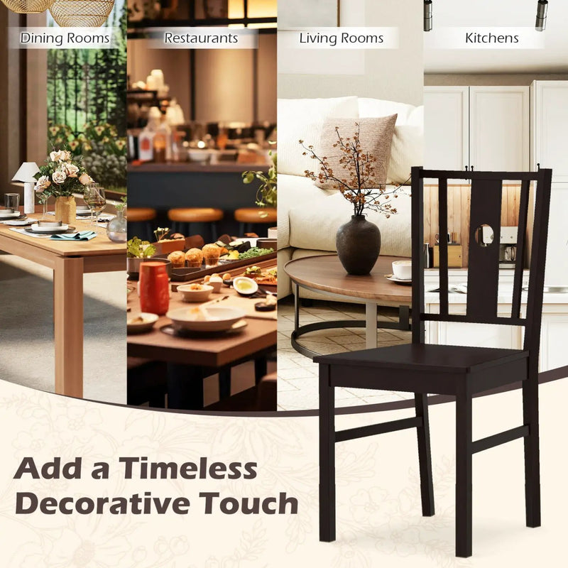 Solid Rubber Wood Dining Chairs Set of 2 with Slatted Back by DirectDeals