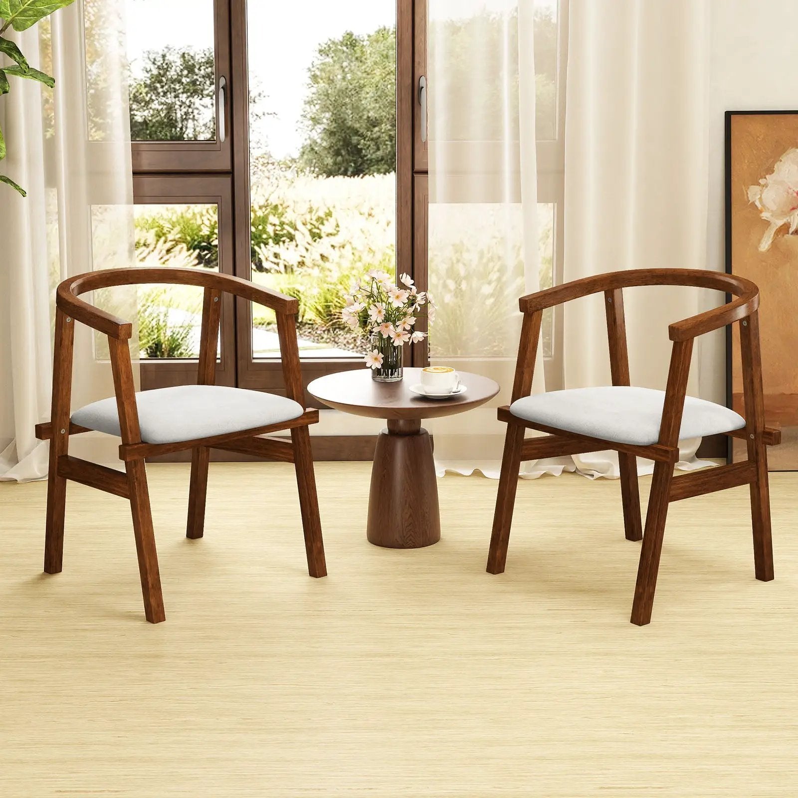 Set of 2 Solid Rubber Wood Dining Room Chairs with Wrap-around Armrest-Walnut by DirectDeals