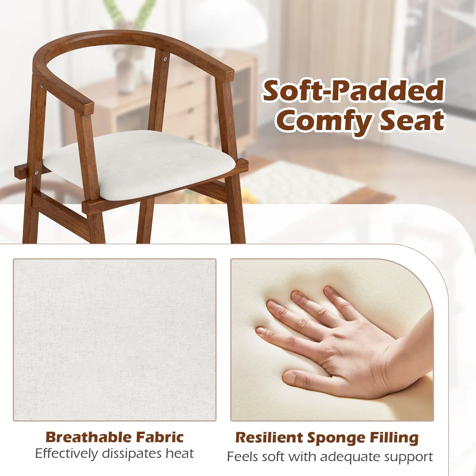 Set of 2 Solid Rubber Wood Dining Room Chairs with Wrap-around Armrest-Walnut by DirectDeals