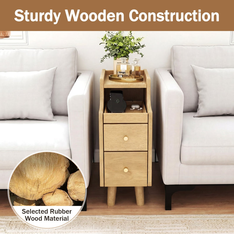 Set of 2 Solid Wood Night Side Table with Pull-out Tray and 2 Storage Drawers by DirectDeals