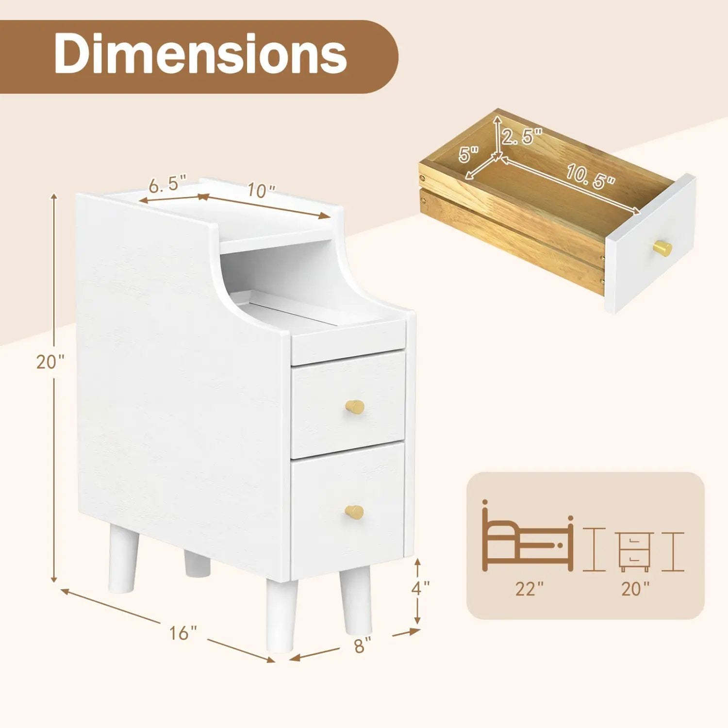 Set of 2 Solid Wood Night Side Table with Pull-out Tray and 2 Storage Drawers by DirectDeals