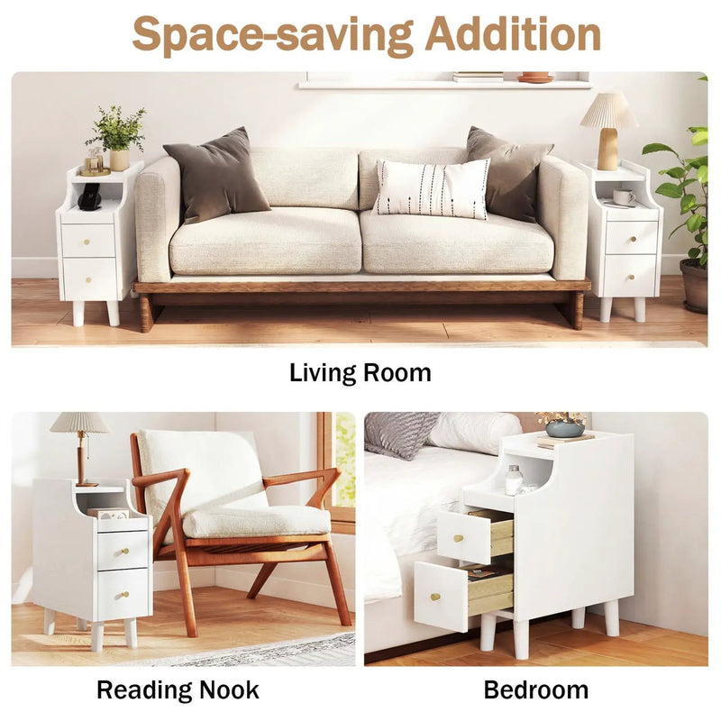 Set of 2 Solid Wood Night Side Table with Pull-out Tray and 2 Storage Drawers by DirectDeals
