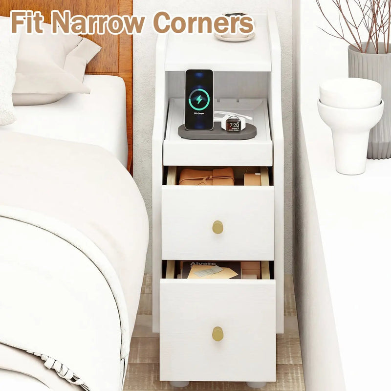 Set of 2 Solid Wood Night Side Table with Pull-out Tray and 2 Storage Drawers by DirectDeals