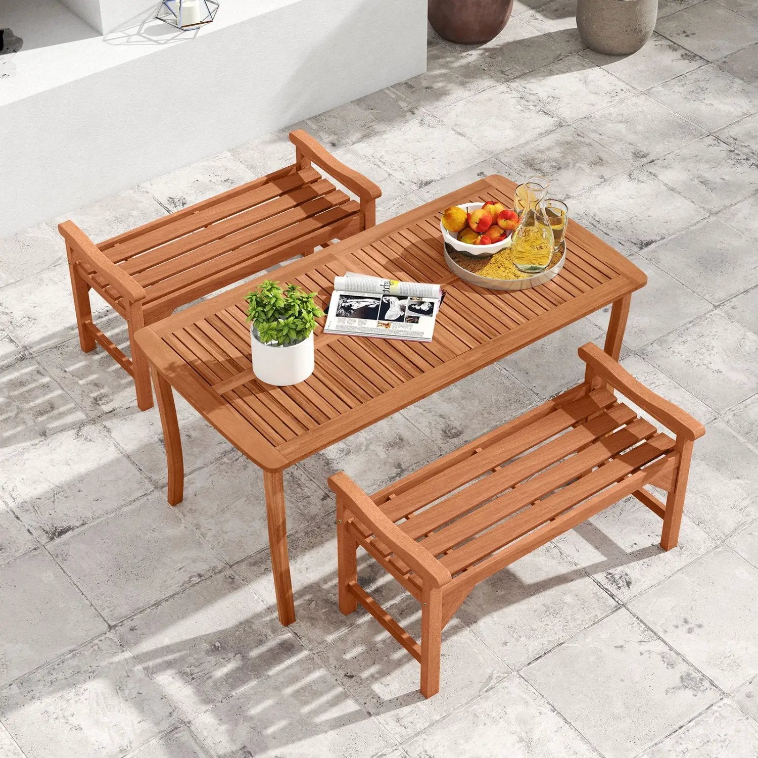 Solid Wood Backless Garden Bench Set with Support Handles by DirectDeals