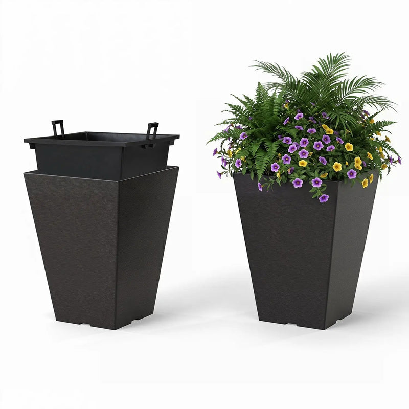 Square Taper Planter with Self-Watering System - Set of 2 by DirectDeals
